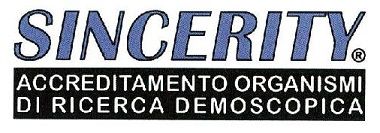 A blue and black logo for sincerity accreditamento organismi di ricerca demoscopica