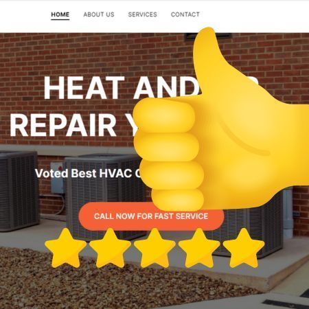 A website for heat and repair shows a thumbs up