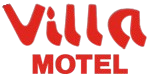 The villa motel logo is red and white on a white background.