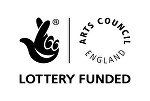 A black and white logo for the arts council england lottery funded.