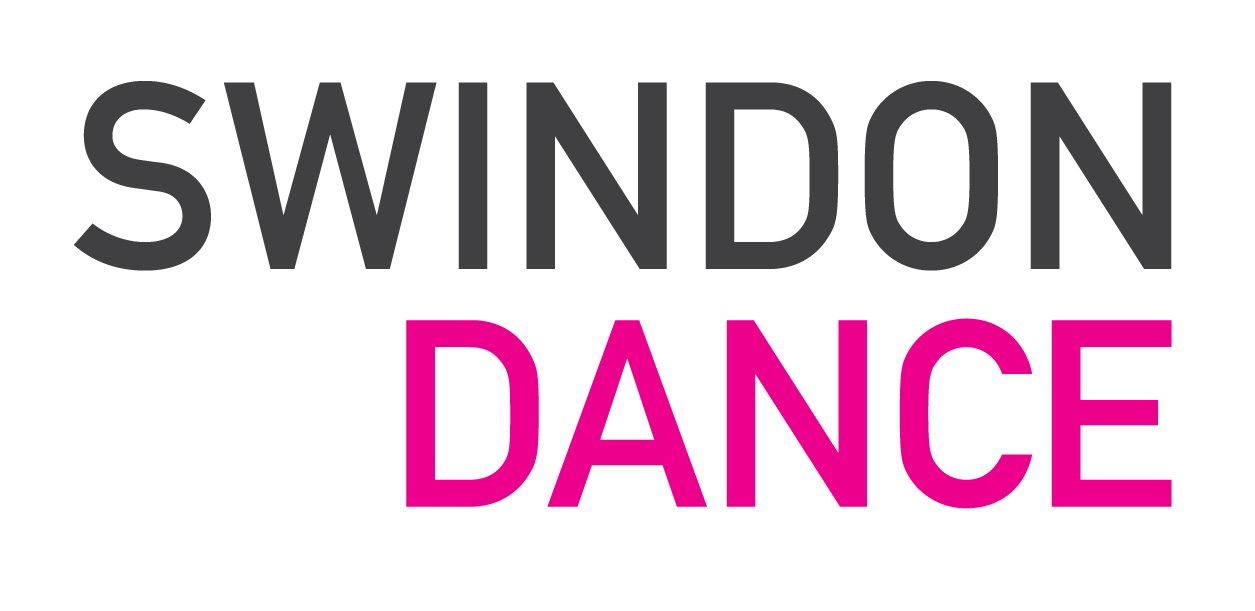 The logo for swindon dance is pink and black on a white background.