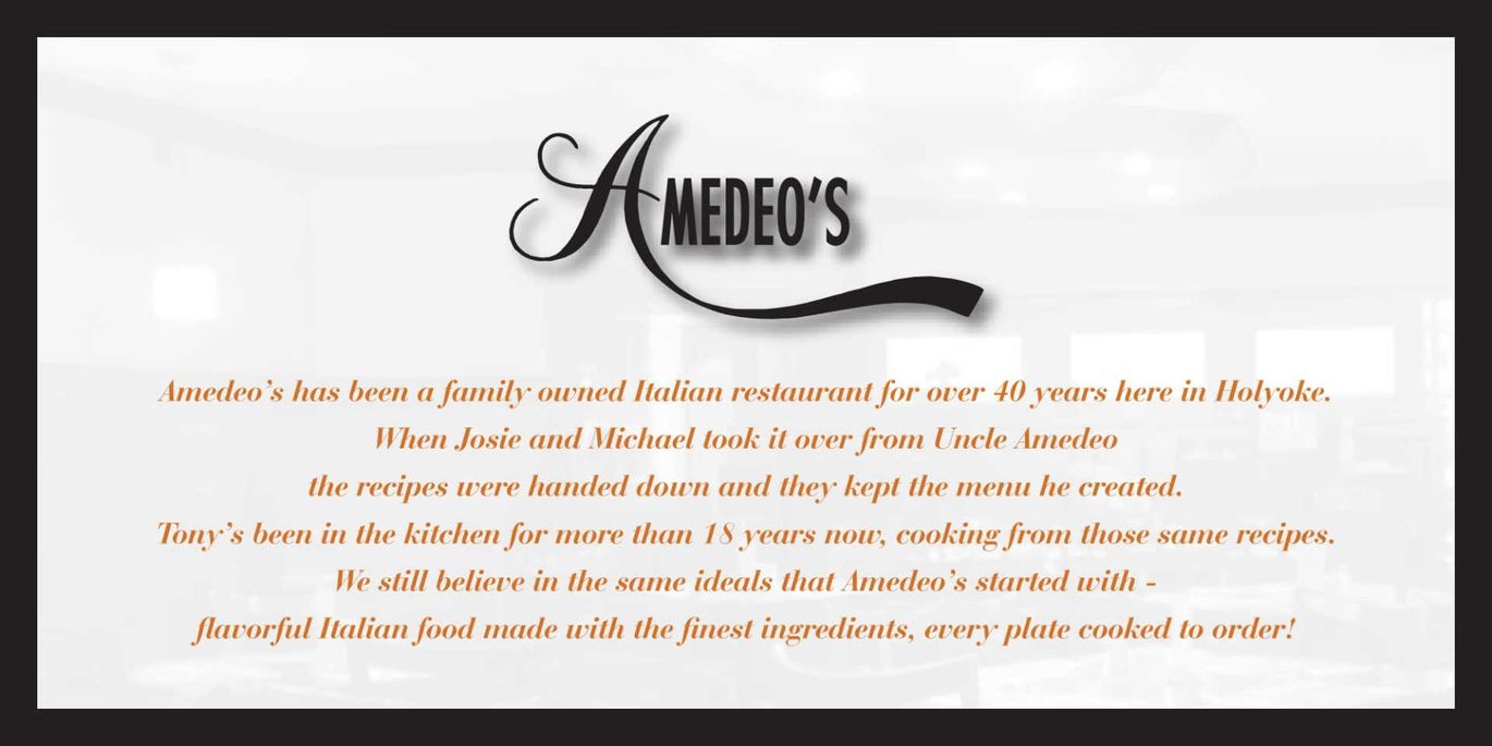 Amadeo's Menu — Holyoke, MA —  Amedeo's