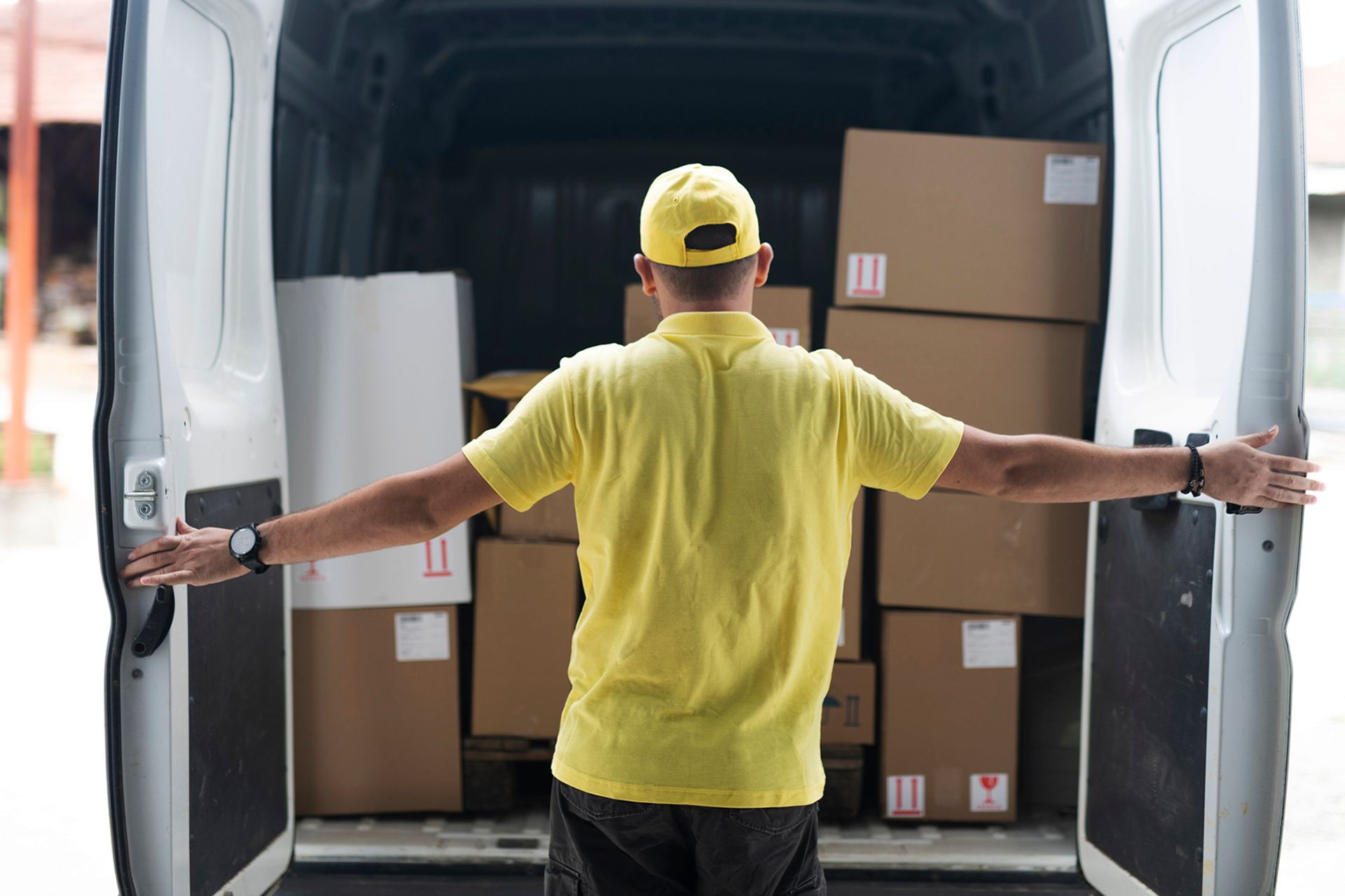 Delivery driver van full of parcels