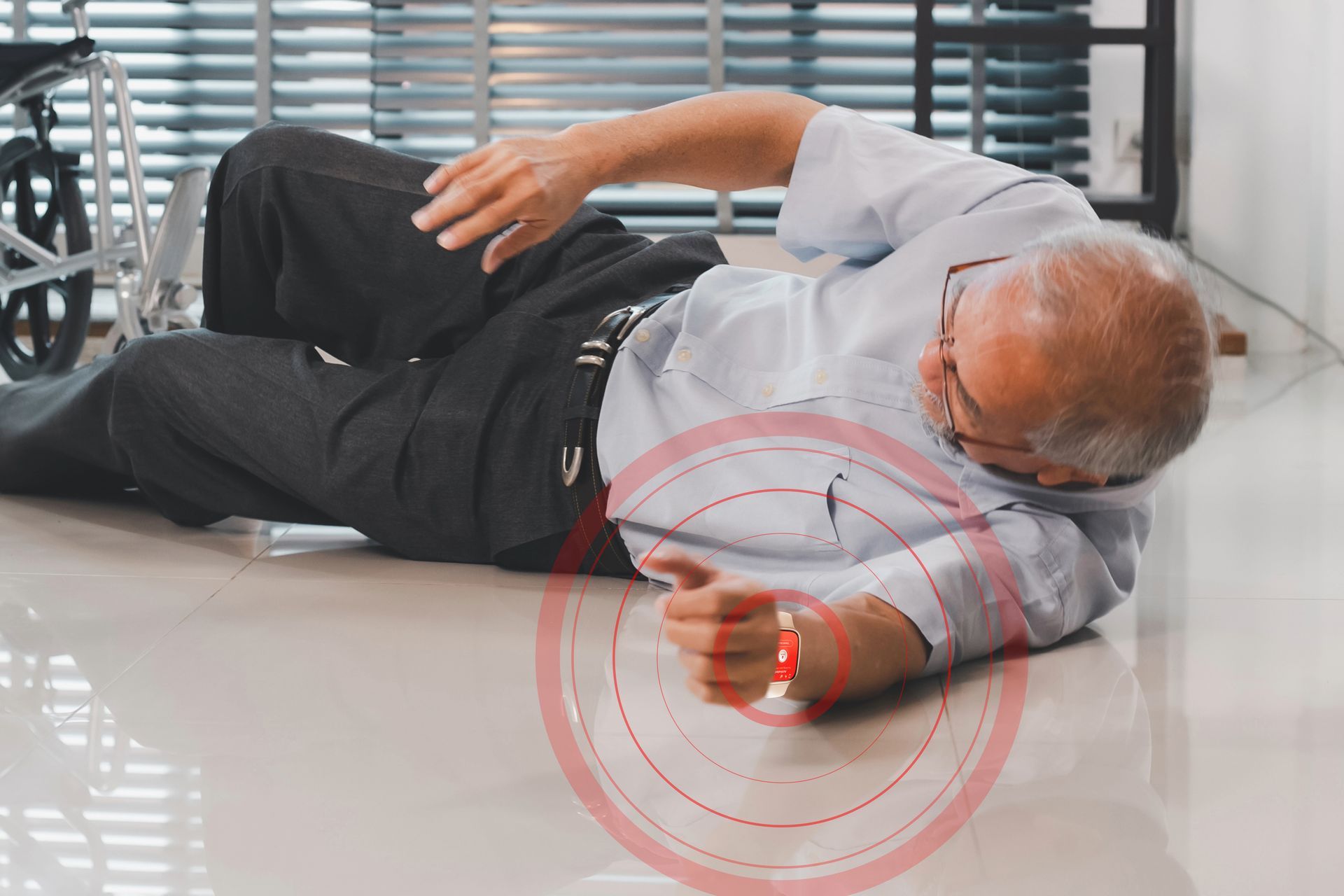 An elderly man who fell has his smartwatch sending out an alert