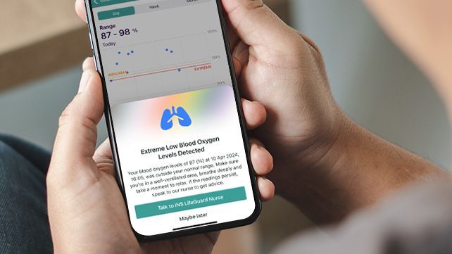 Blood oxygen level alert on phone