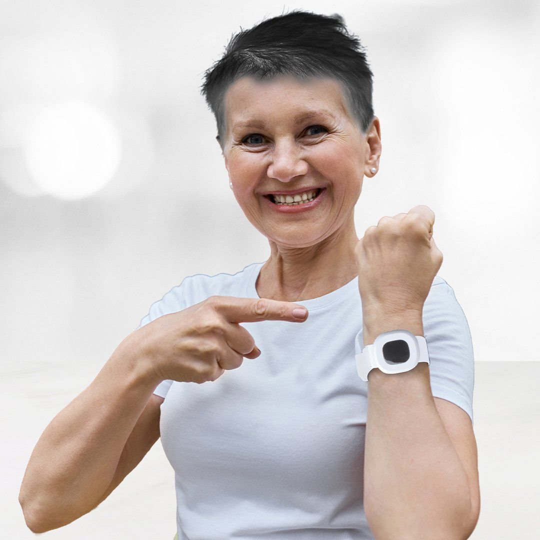 a woman pointing at LifeGuard SmartMobile App