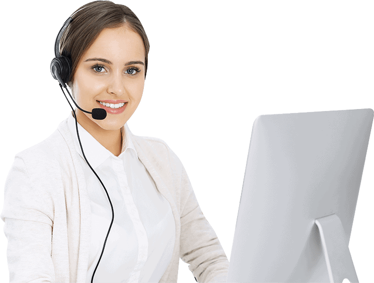 a female call centre agent representative wearing a headset