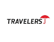 The logo for travelers j is a red umbrella on a white background.