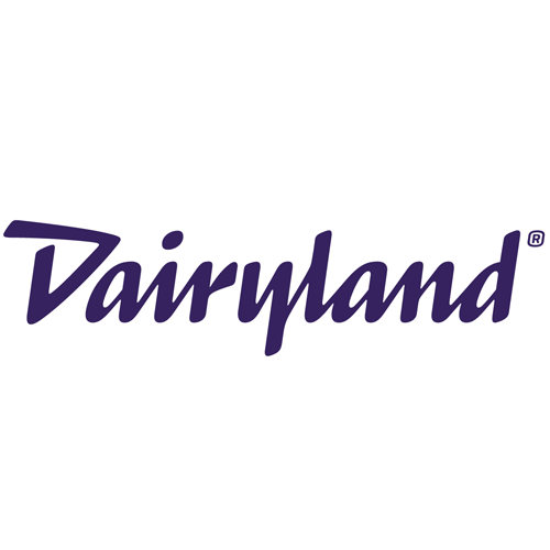 Dairyland logo in dark purple cursive font.