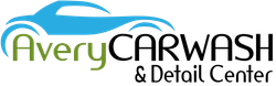 Logo for Avery Carwash & Detail Center with a blue car silhouette and green and black text.
