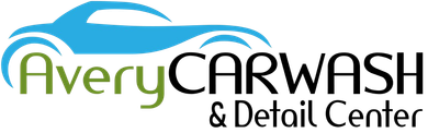 Logo for Avery Carwash & Detail Center with a blue car silhouette and green and black text.