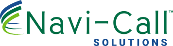 Logo for Navi-Call Solutions, green text and abstract design element.