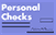 Personal Checks text with a blue background and a horizontal line.