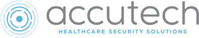 Accutech Healthcare Security Solutions logo with blue concentric circles and gray text.