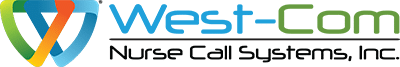Logo for West-Com Nurse Call Systems, Inc. with a multi-colored design and text.