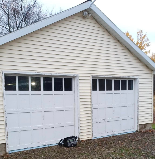 outdated double door garage