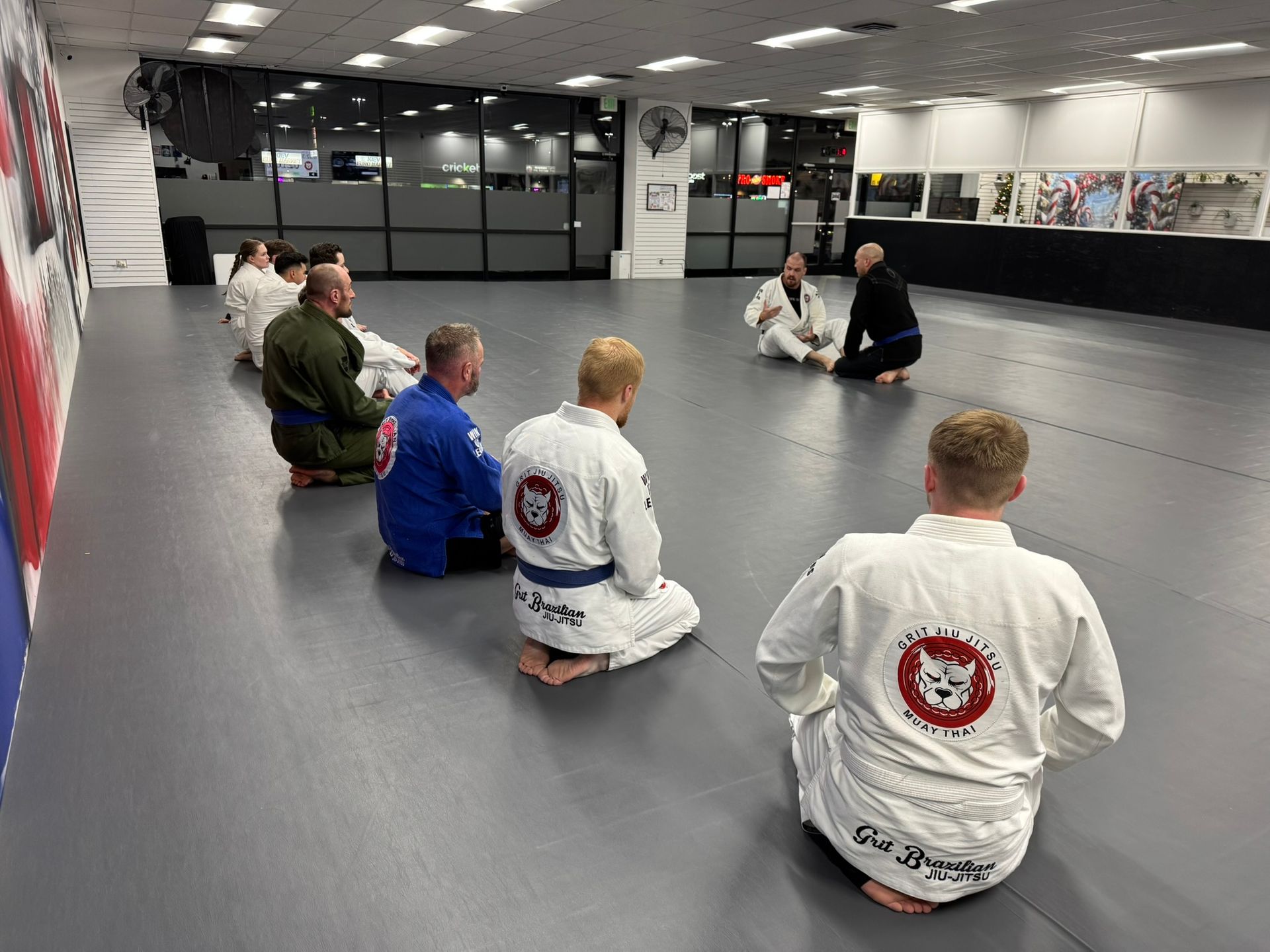 Students drilling Jiu-Jitsu technique at Grit Jiu-Jitsu & Muay Thai Martial Arts in Spokane Valley.
