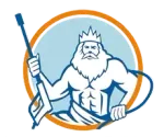 A muscular king with a crown and white beard holding a pressure washer.
