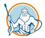A muscular king with a crown and white beard holding a pressure washer.