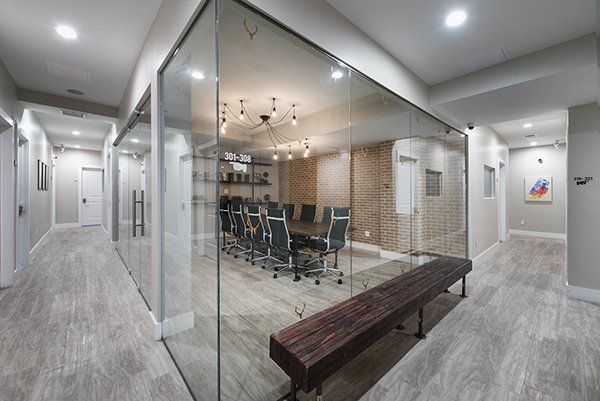 Industrial chic conference room in office building with spaces for rent in Glen cove