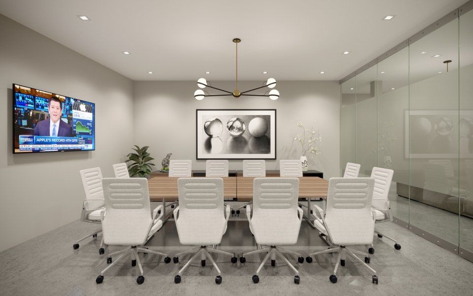 Modern conference room with high end fixtures and details located in Cedarhurst.