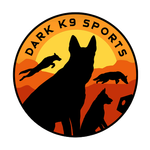 a logo for dark k9 sports with a silhouette of a dog