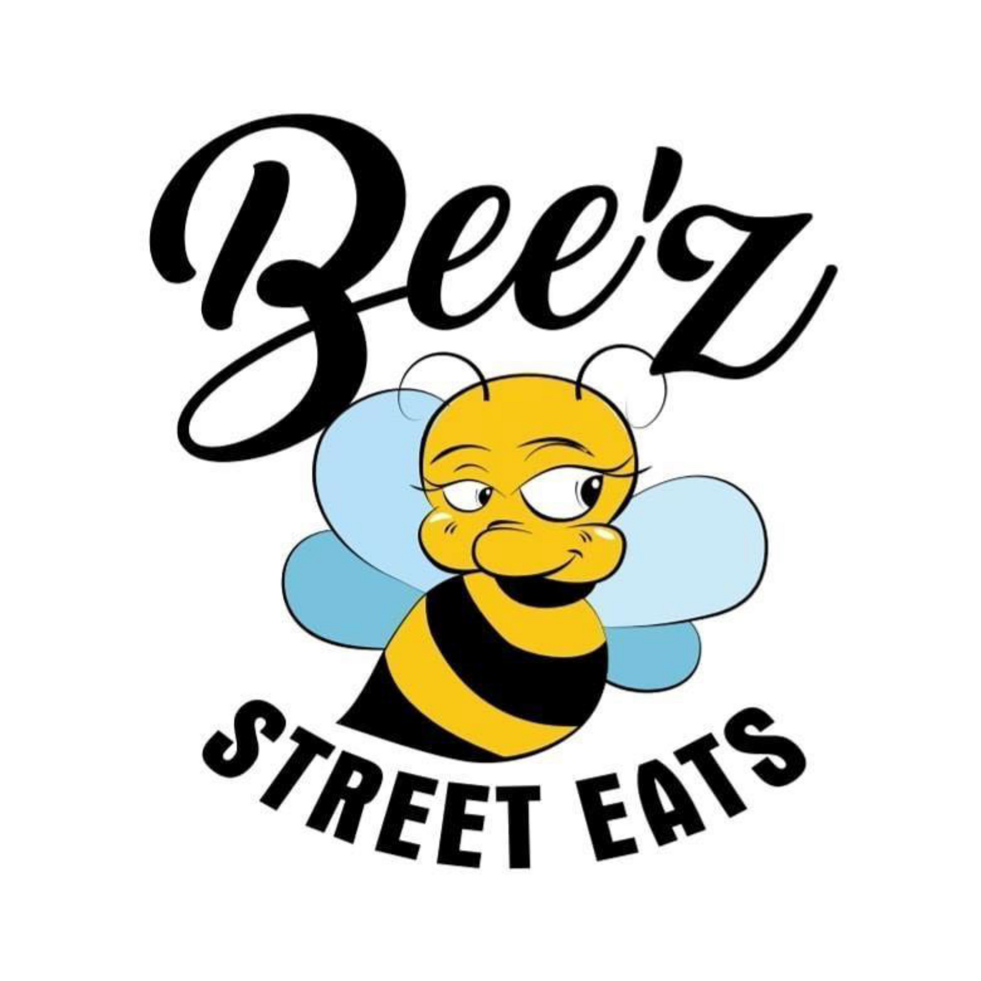 the logo for bee 's street eats has a bee on it .