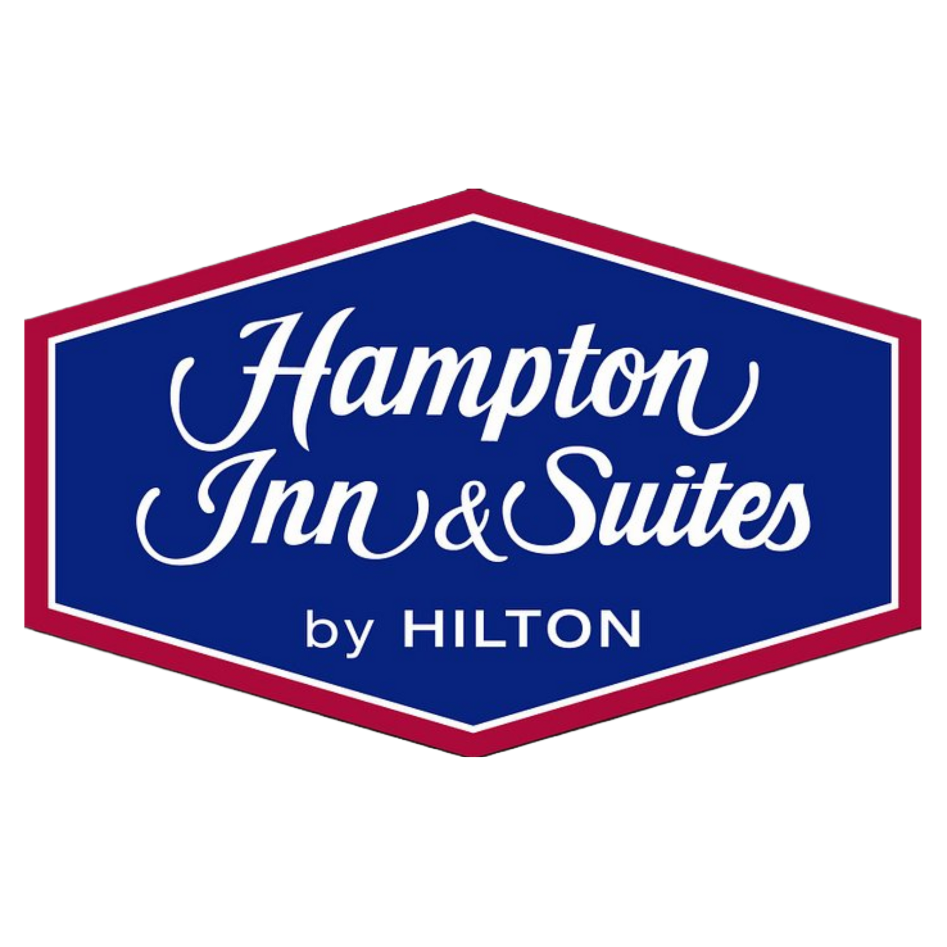 the logo for hampton inn and suites by hilton is blue and red .
