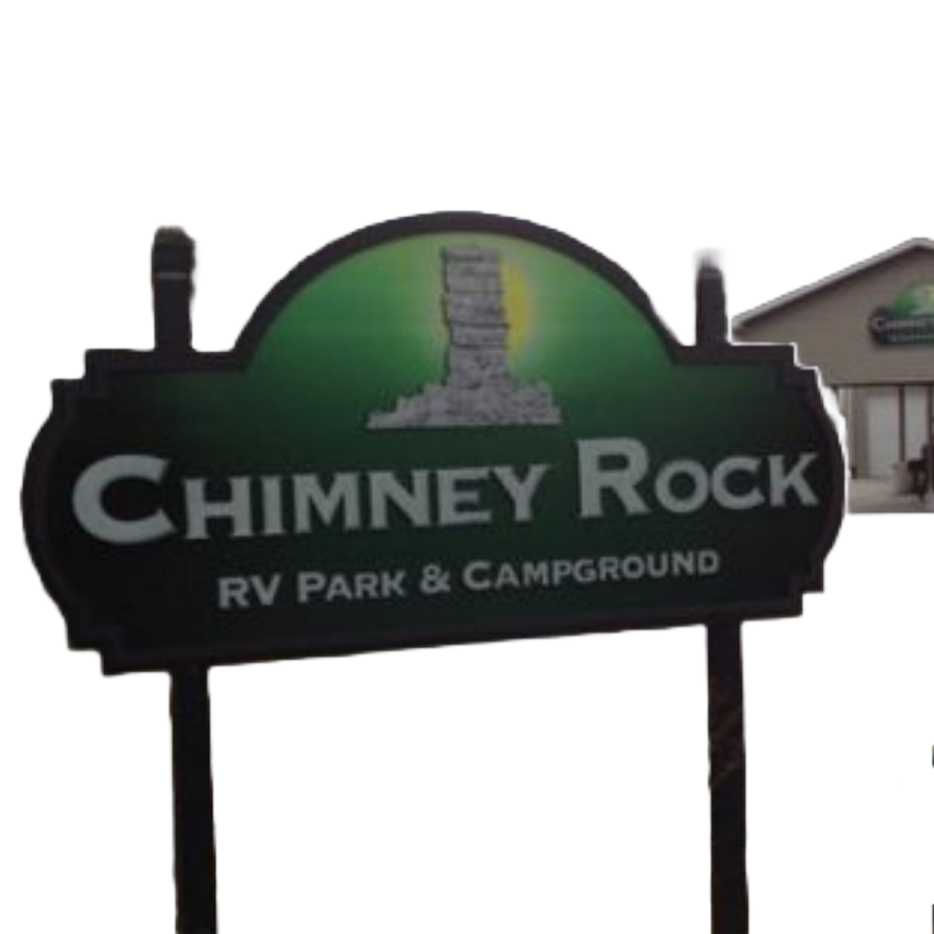 a sign for chimney rock rv park and campground