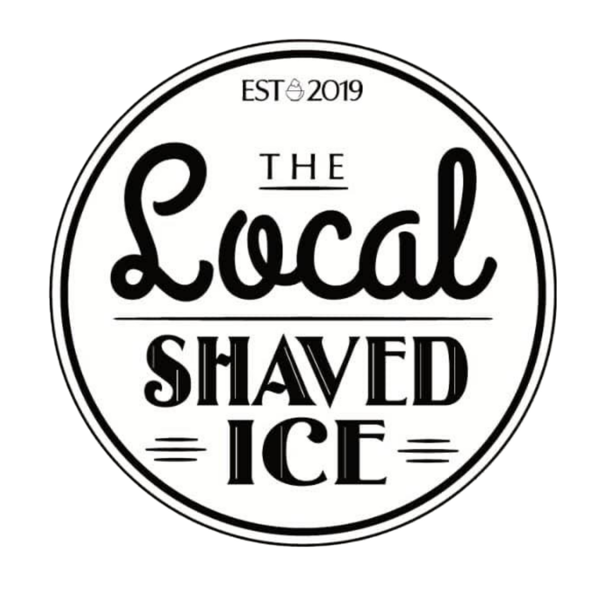 a black and white logo for the local shaved ice .
