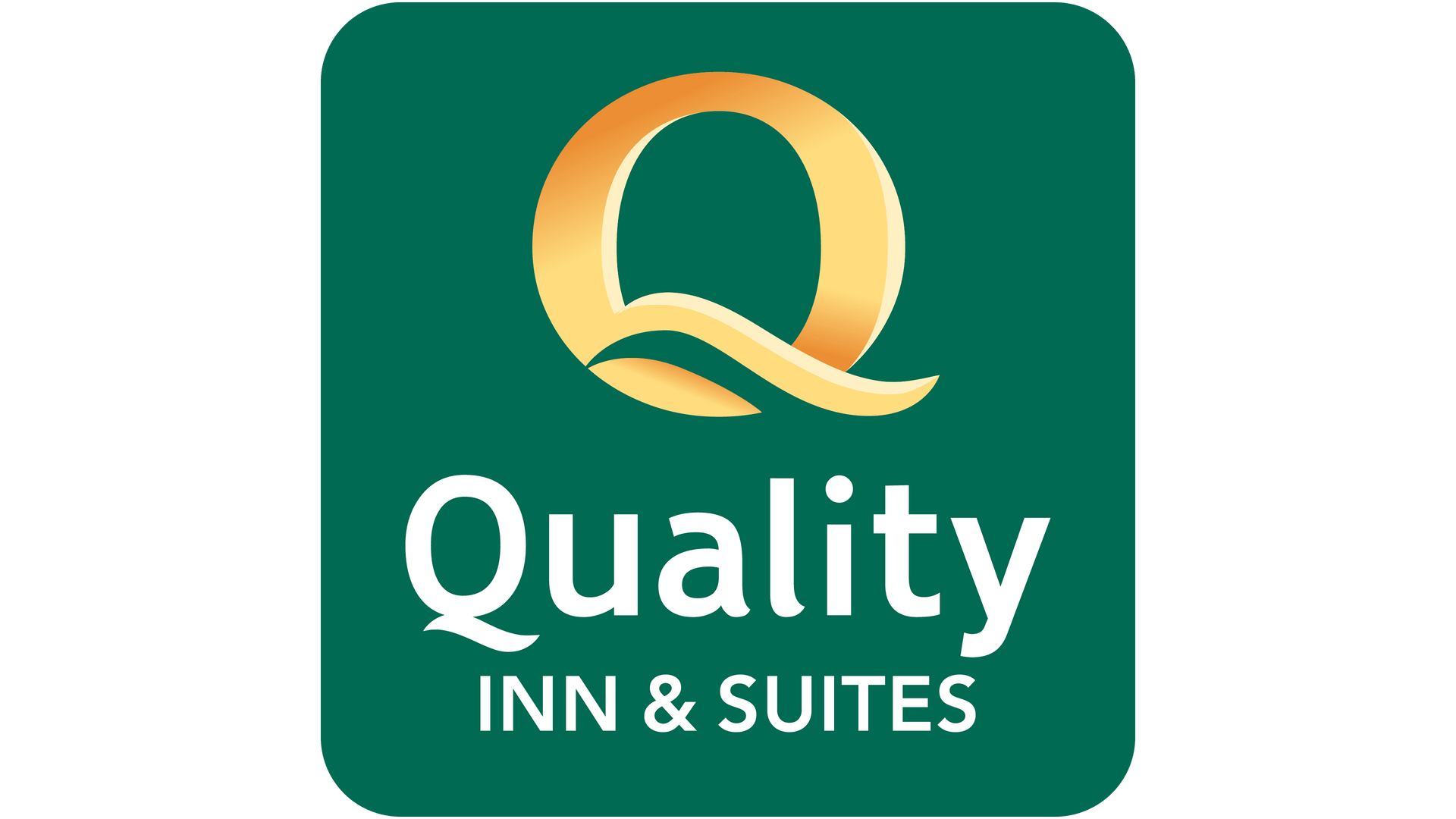 the quality inn and suites logo is green and gold .