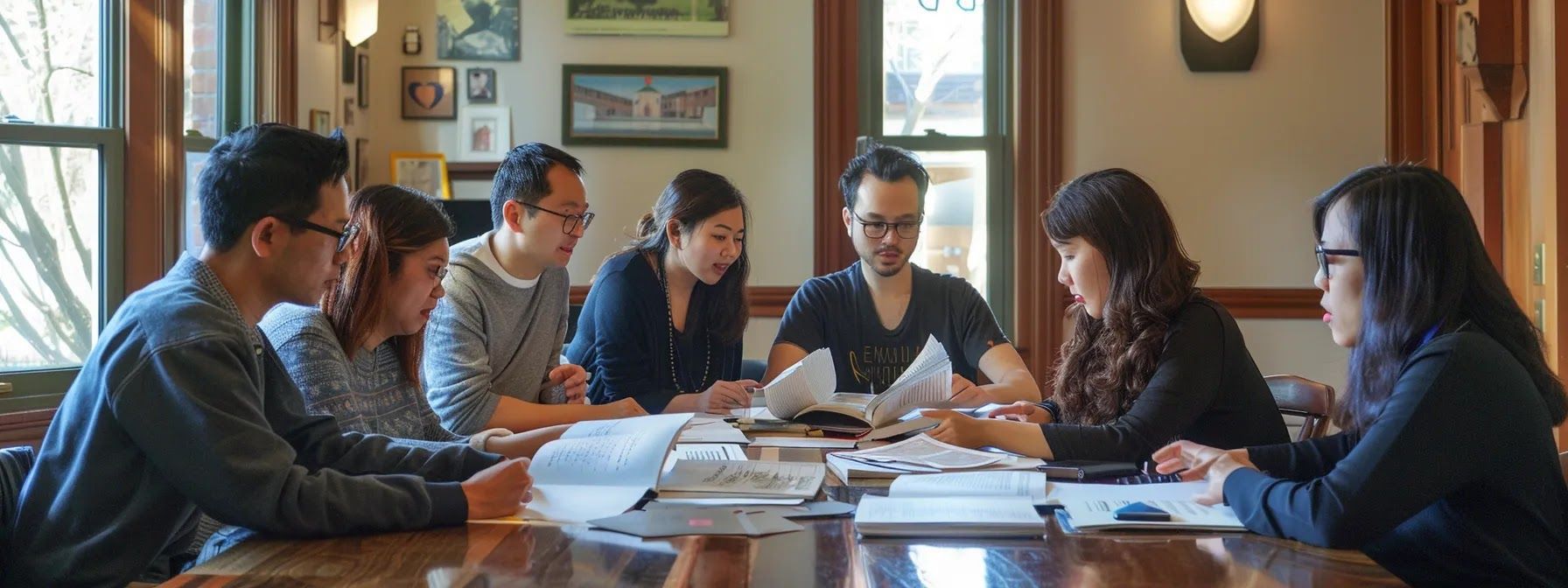 A group of people gathered around a table, working together.