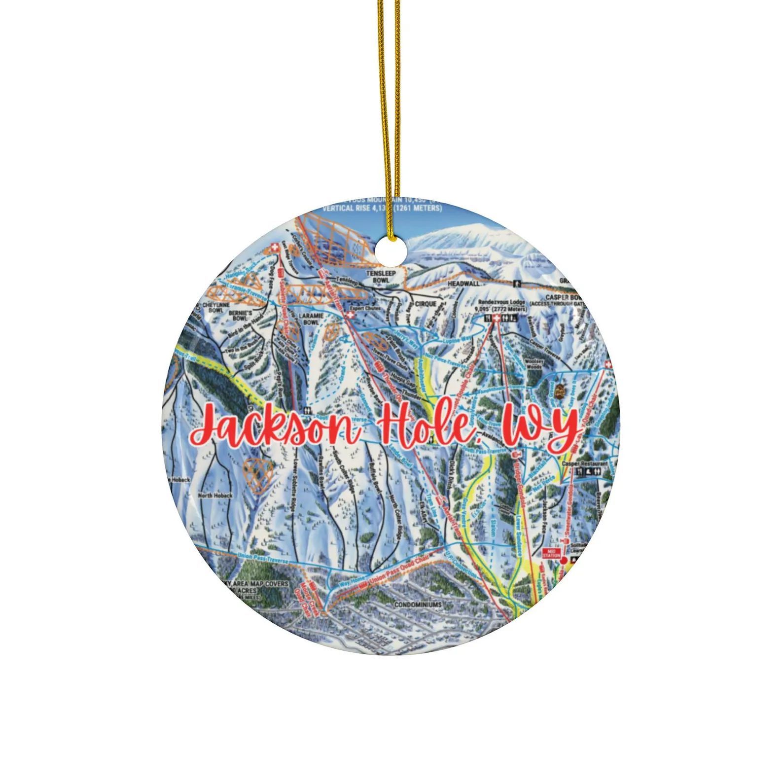 Jackson Hole, WY Ski Map, Grand Tetons Ceramic Ornament