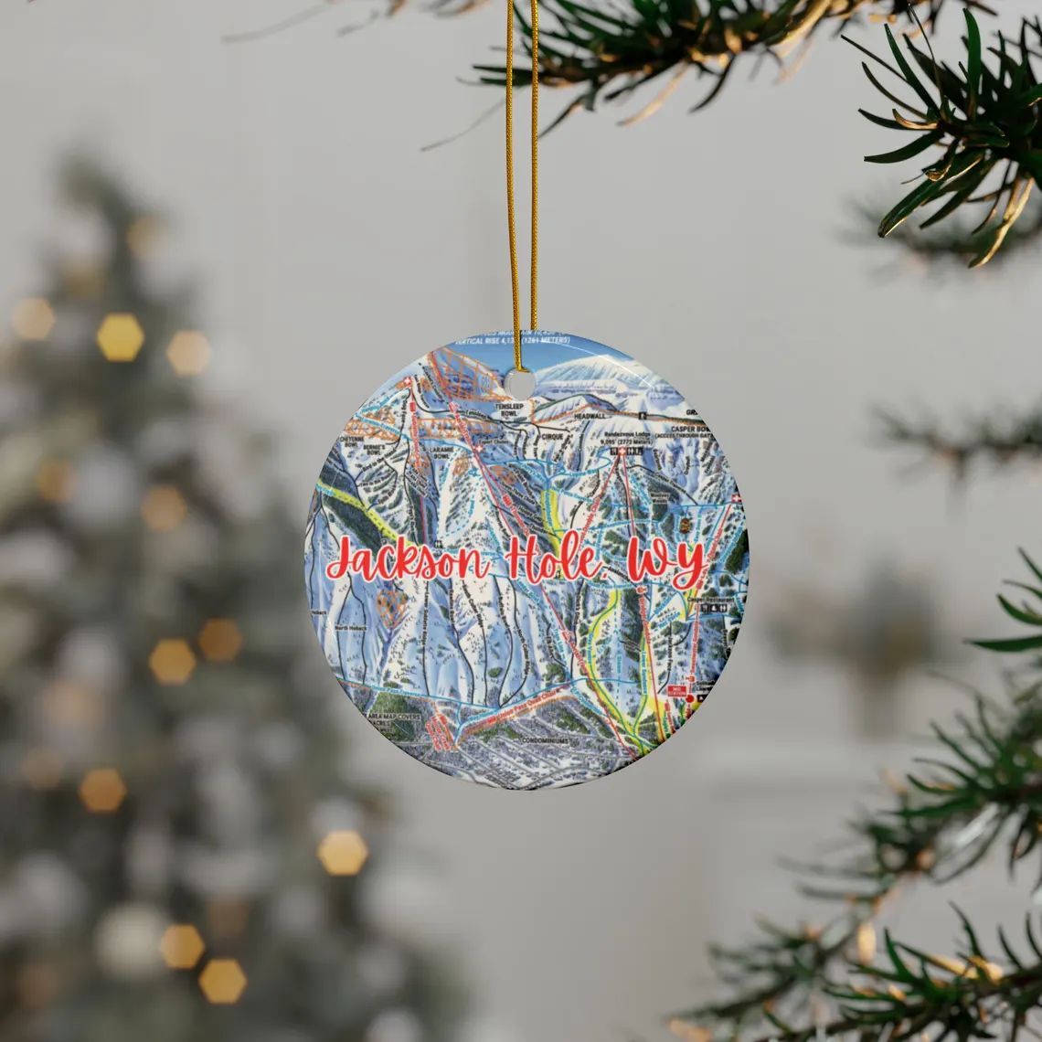 Jackson Hole, WY Ski Map, Grand Tetons Ceramic Ornament