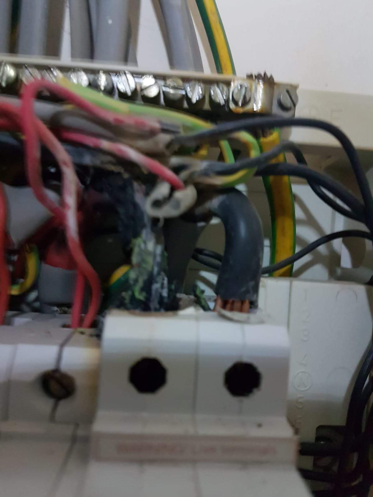 Overheated meter tail causing loss of power. Caused by a loose connection within the consumer units main switch
