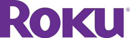 The roku logo is purple and white on a white background.