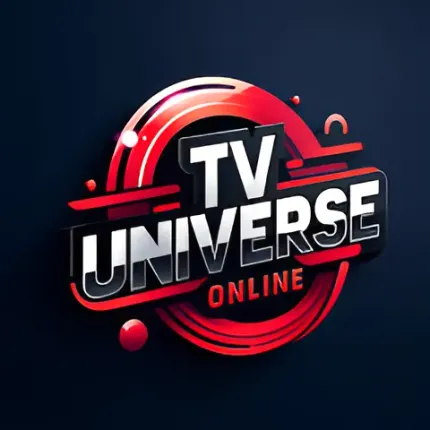 A logo for tv universe online on a dark blue background.