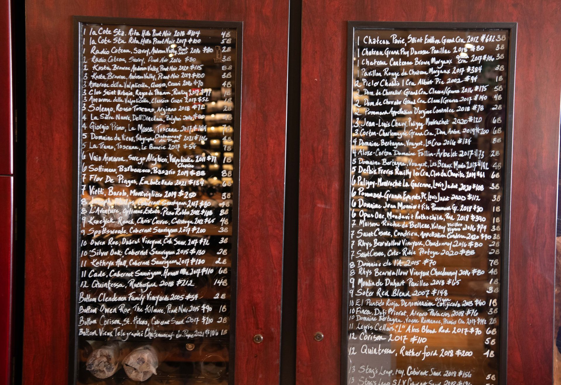 A black board with lots of wines and pricing available at Wine & Cheese Depot, Ludlow VT