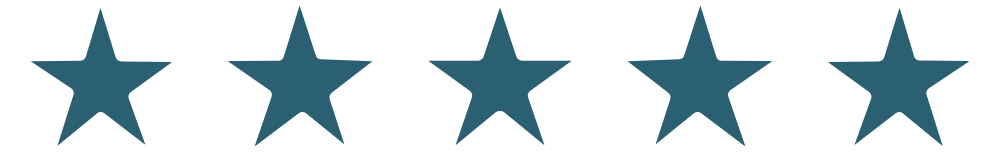 Five blue-gray stars arranged in a horizontal row, indicating a five-star rating.