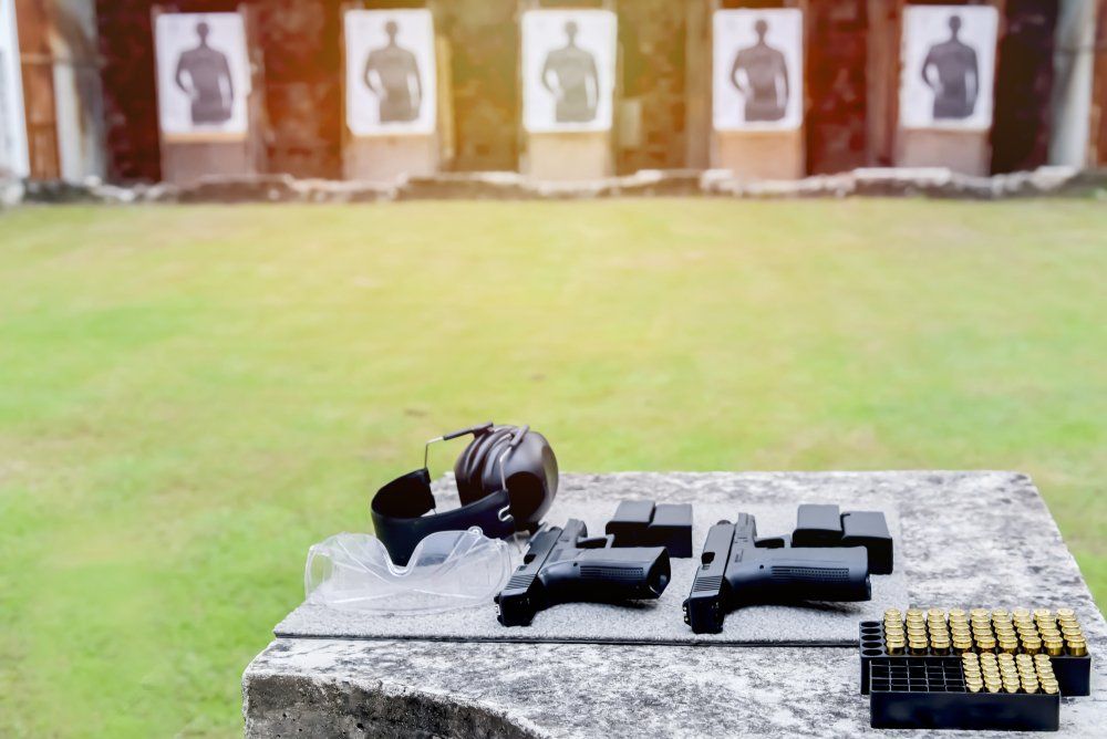 Shooting Accessories On The Table At Shooting Range
