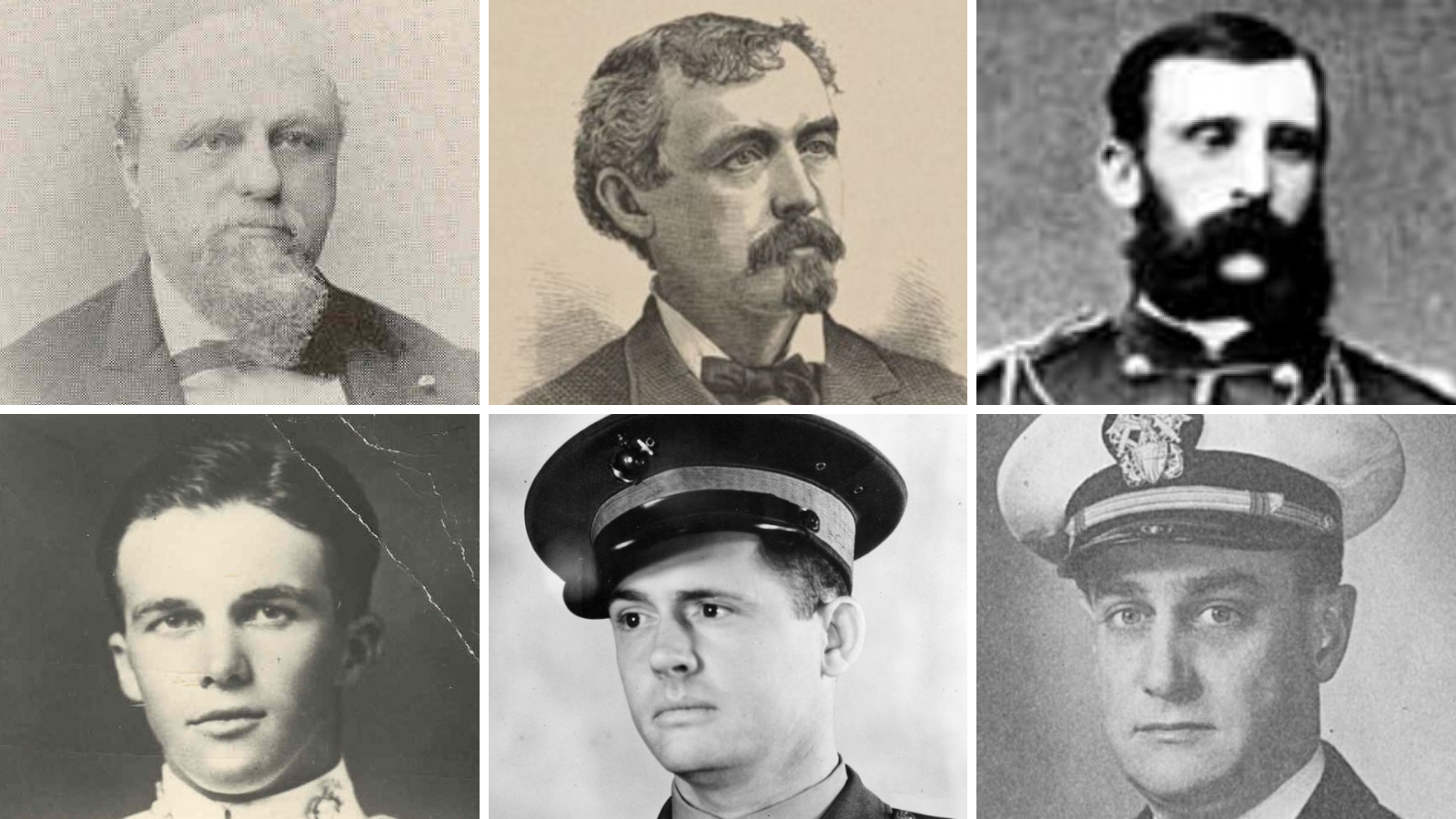 A collage of six black and white photos of men in military uniforms