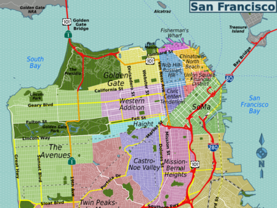 A map of san francisco shows the golden gate