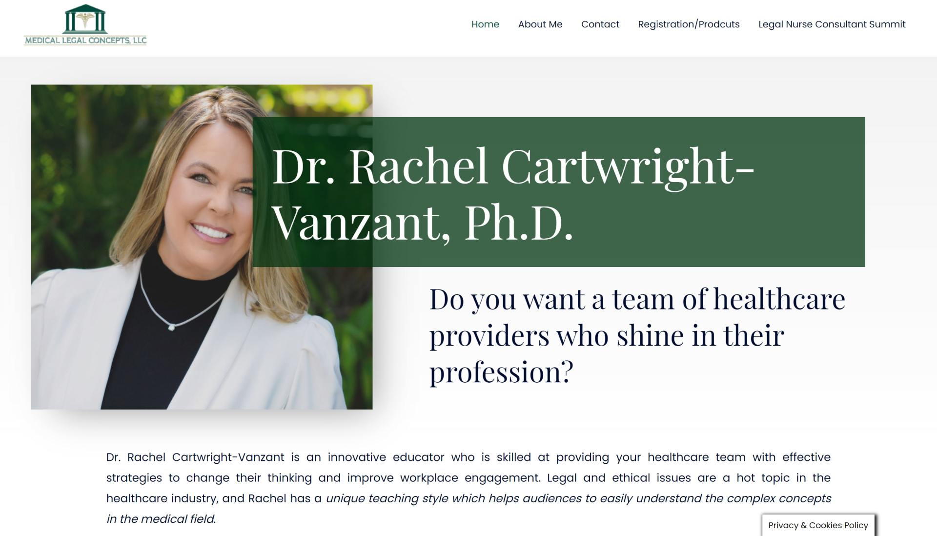 Medical Legal Concepts landing page