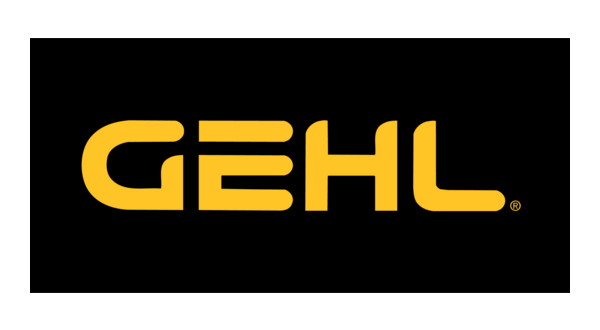 A black and yellow logo for gehl on a white background.
