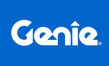 The genie logo is on a blue background