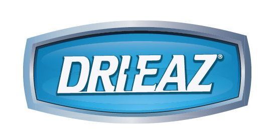 A blue and white logo for drieaz on a white background.