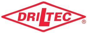 A red and white logo for drilltec on a white background.