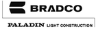 A black and white logo for bradco paladin light construction