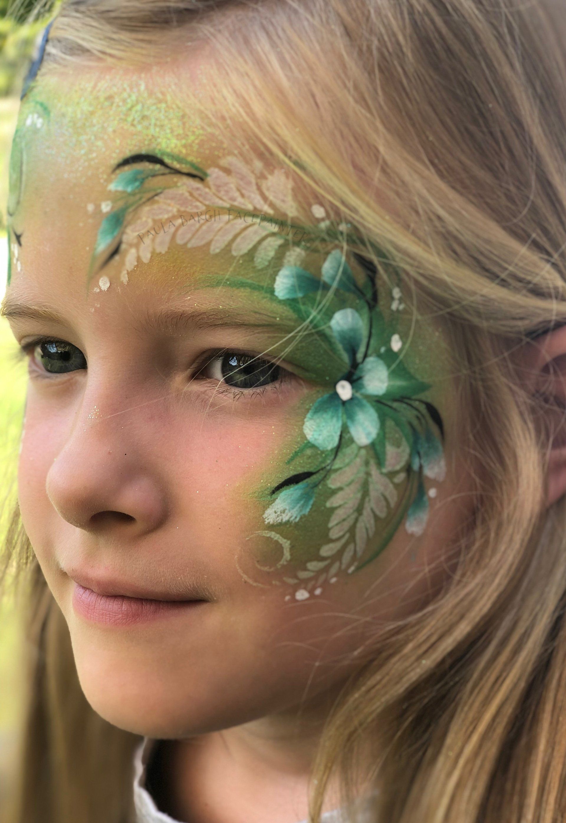 Paula Bargh Facepainter green floral eye design Chesterfield