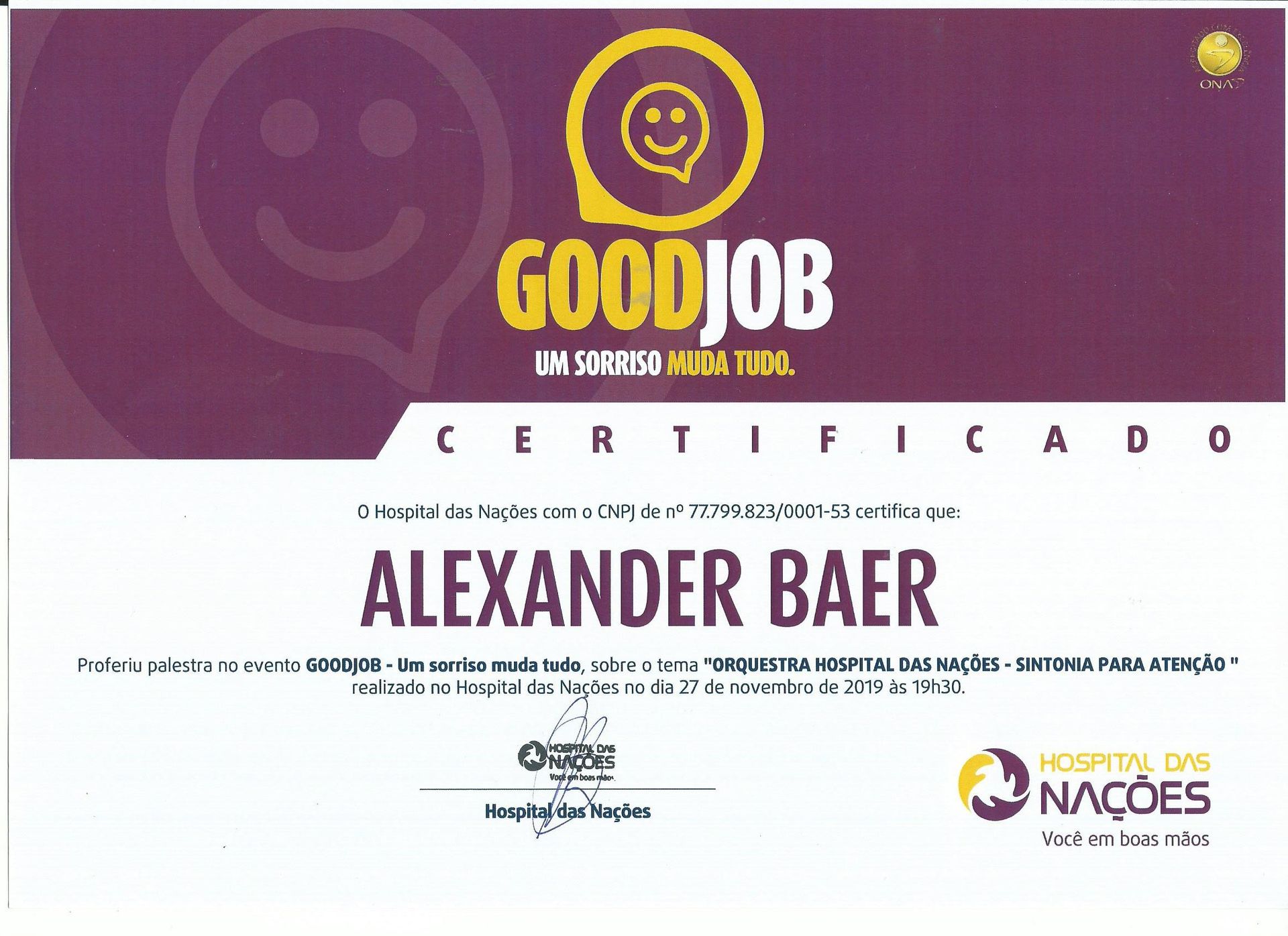 Palestra Orquestra Hospital das Nações Sintonia para Atenção.